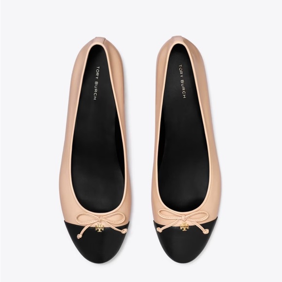 Tory Burch Shoes - Tory Burch Leather Ballet Flats Size 8 Cap Toe Black Neutral Combo NEW